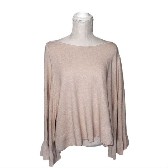Elizabeth & James Freja Wool-Blend Flutter-Sleeve Sweater in Champagne - Picture 2 of 15